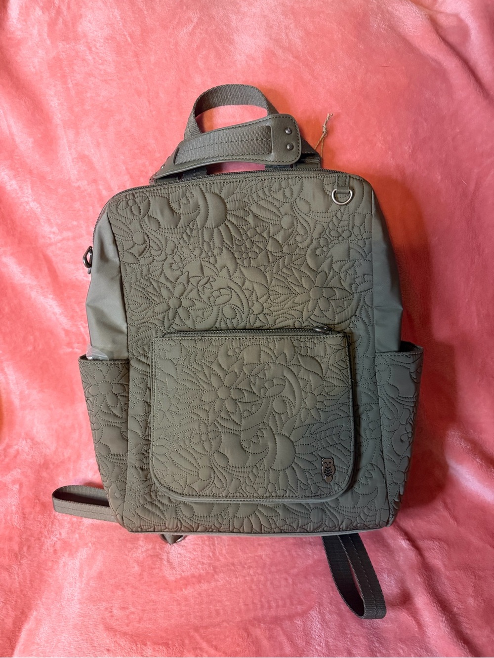Sakroots Loyola Convertible Backpack Shoulder Bag Olive Green Stitched Vegan NEW